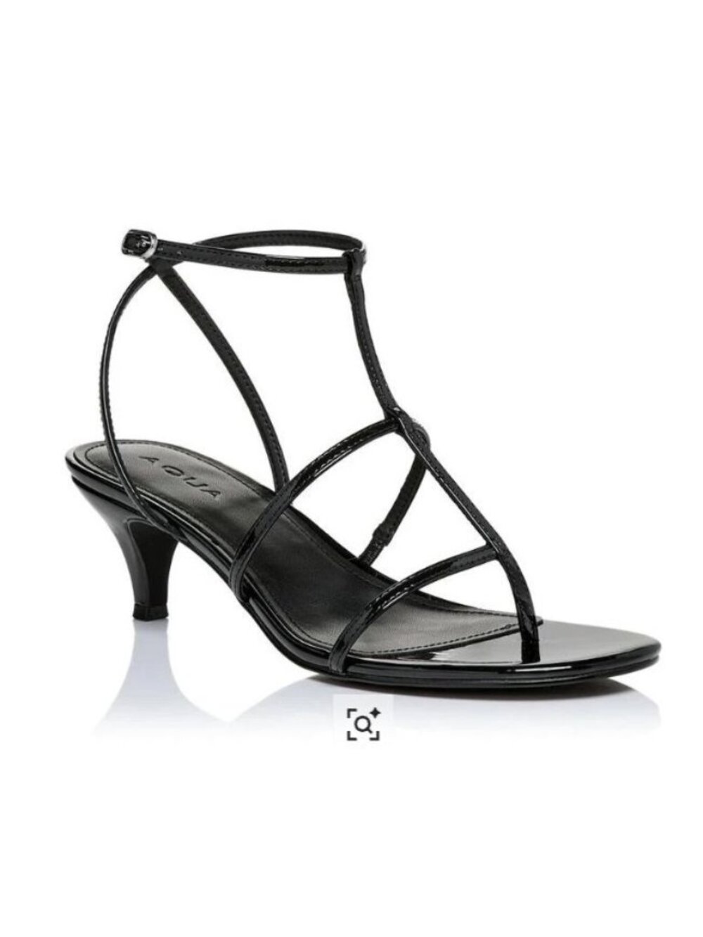 NWB Aqua Tomas Strappy Sandal Kitten Heel Black Patent Size US 6 $108 [jb]